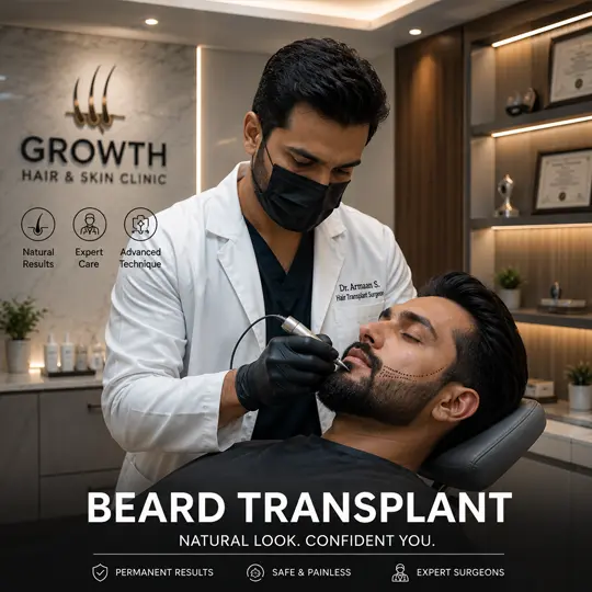 Beard transplant procedure in Lahore by expert hair transplant surgeon at Growth Hair Skin Clinic