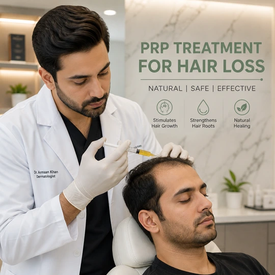 PRP treatment for hair loss in Lahore by Dr. Armaan Khan dermatologist stimulating natural regrowth